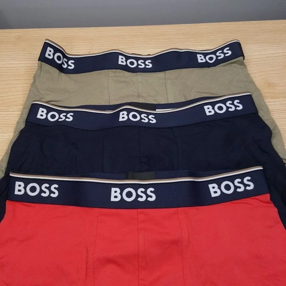 HUGO BOSS Mens Boxer Briefs 3-Pack Small Power Trunk Cotton Stretch Logo